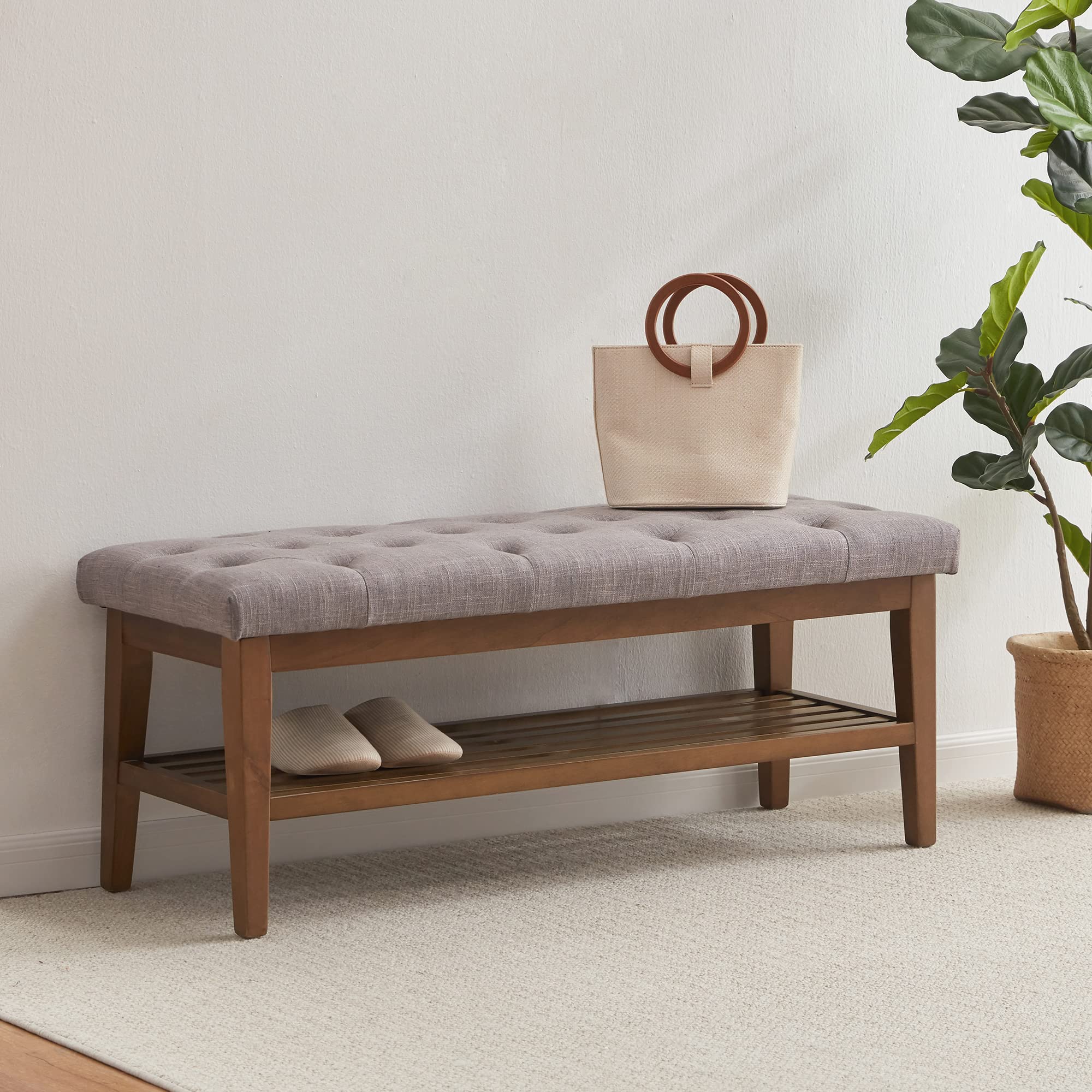 Upholstered Entryway Bench with Solid Wood Frame