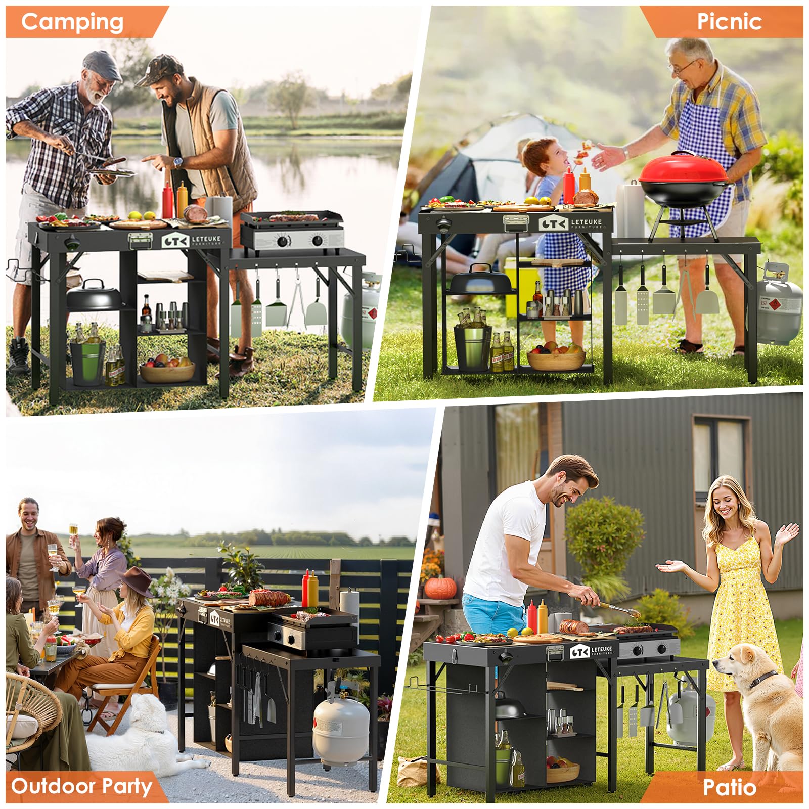 Portable Foldable Grill Table with Storage
