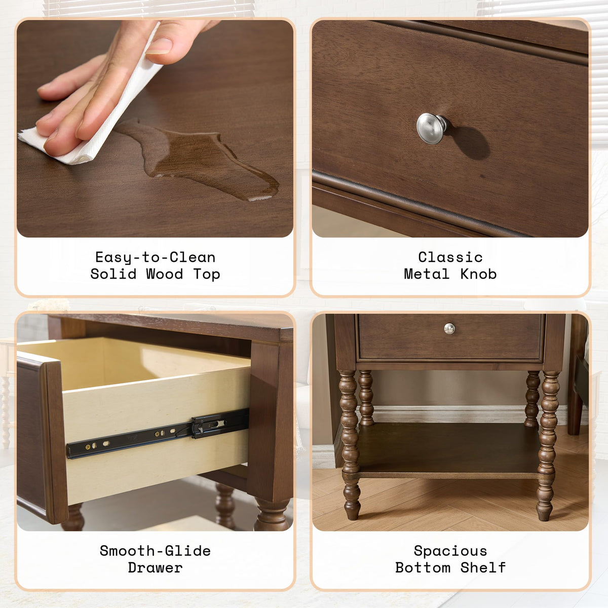 Solid Wood Spindle Nightstands, Set of 2