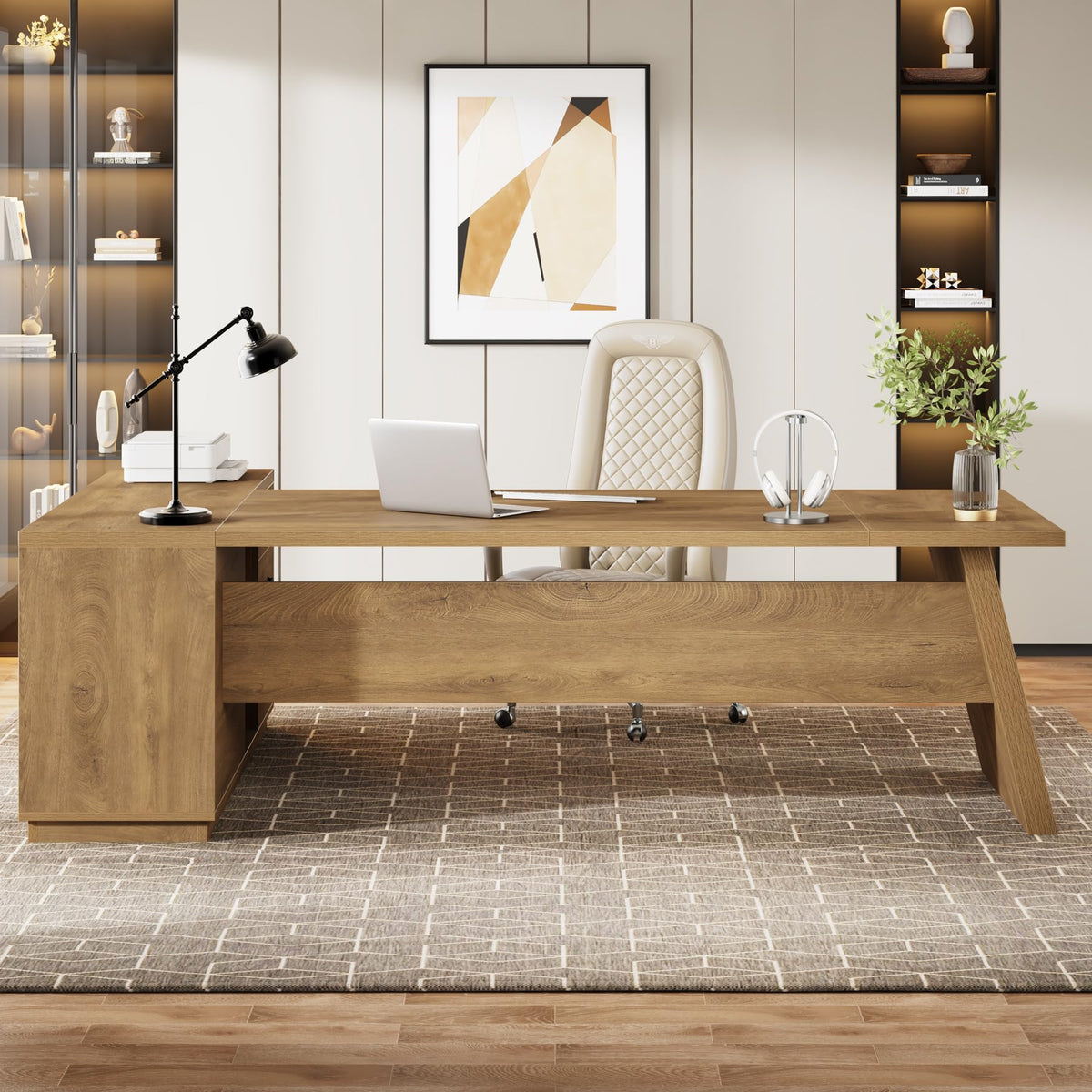 L-Shaped Executive Desk with Storage