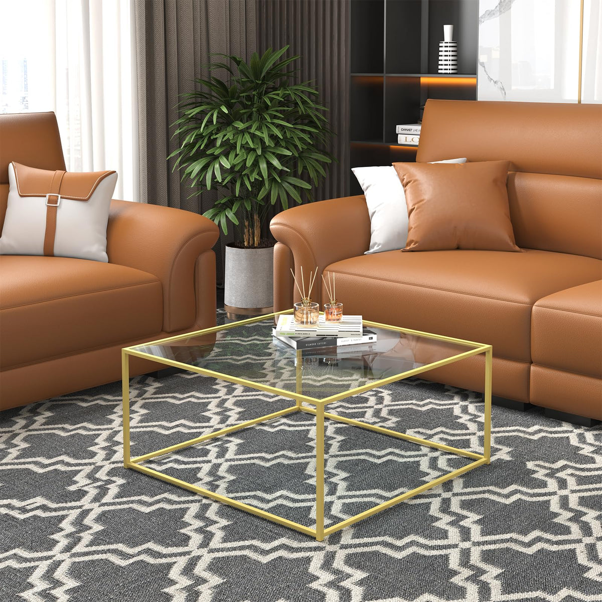Square Gold Glass Coffee Table