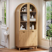 Arched Glass Door Pantry Cabinet with Fluted Detail
