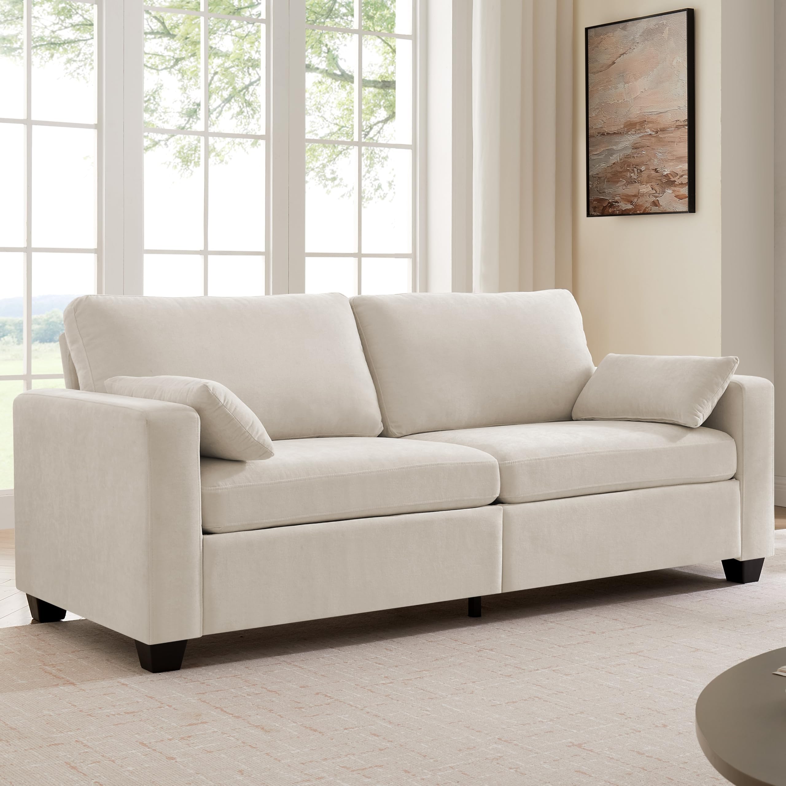 UNUQLIVCO Modern Loveseat Sofa for Living Room, Spring Cushions, Removable Cover, Solid Wood Frame, Wide Armrest, Chenille Fabric Recliner Couches for Small Space