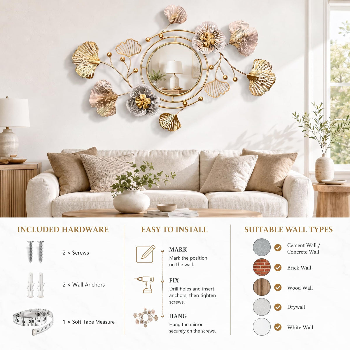 Ginkgo Metal Wall Mirror