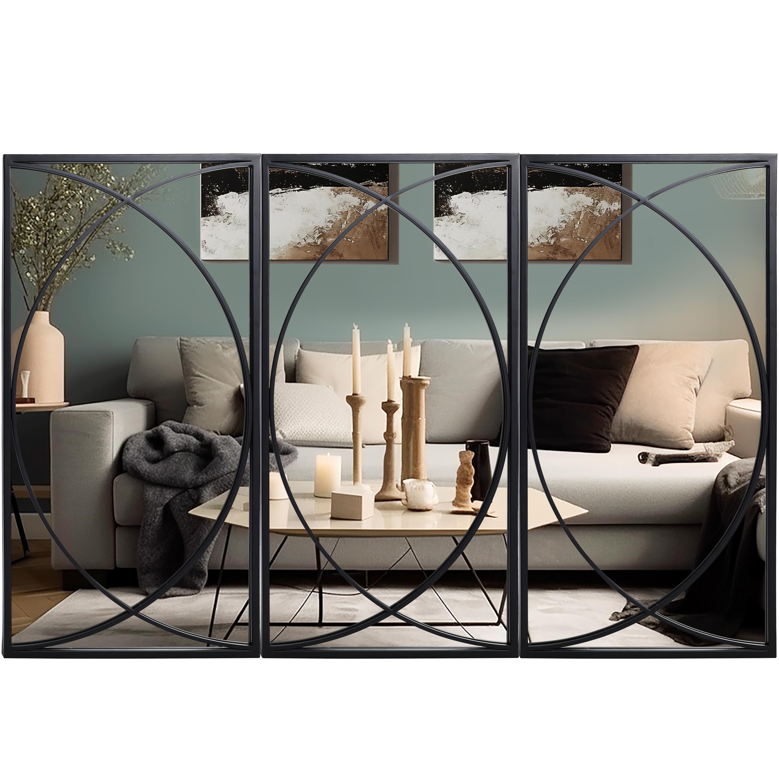 3-Piece Black Metal Wall Mirror Set