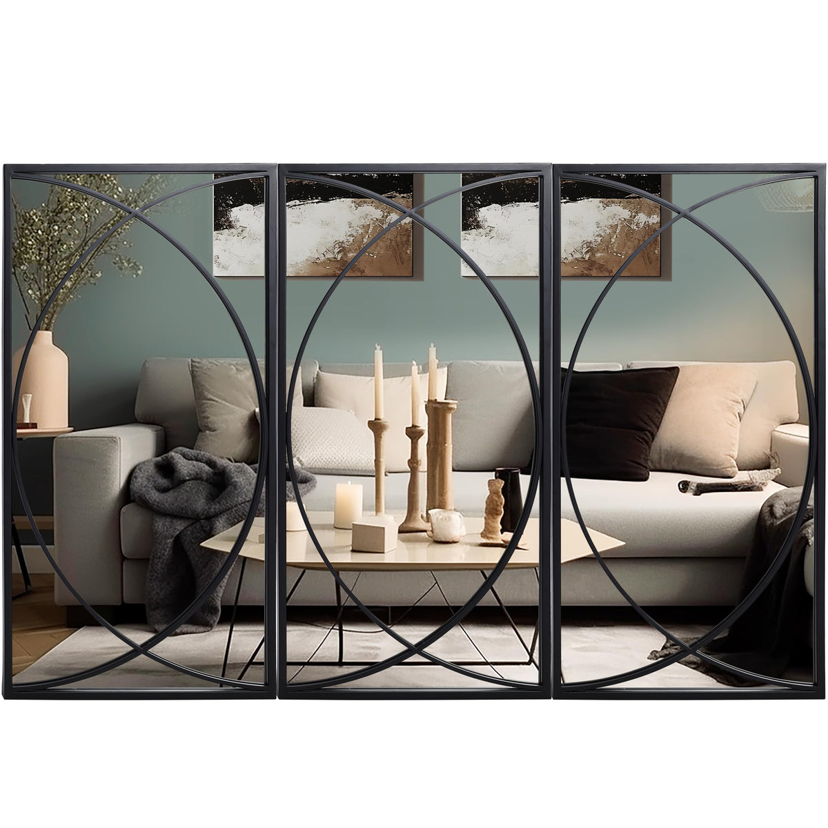 LuxenHome 3-Piece Black Metal Rectangular Wall Mirror Set