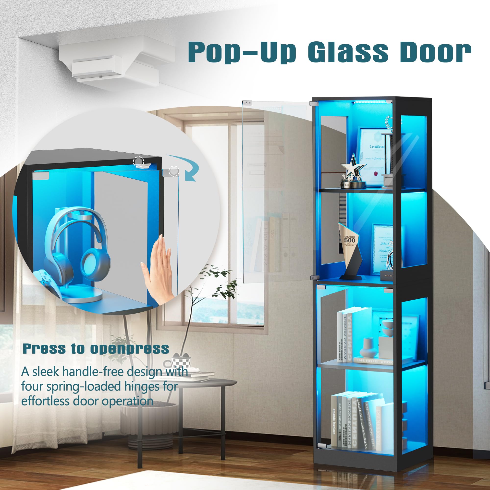4-Tier Glass Display Cabinet with RGB Lights