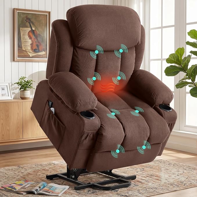 Gray Power Lift Recliner with Massage and Heat