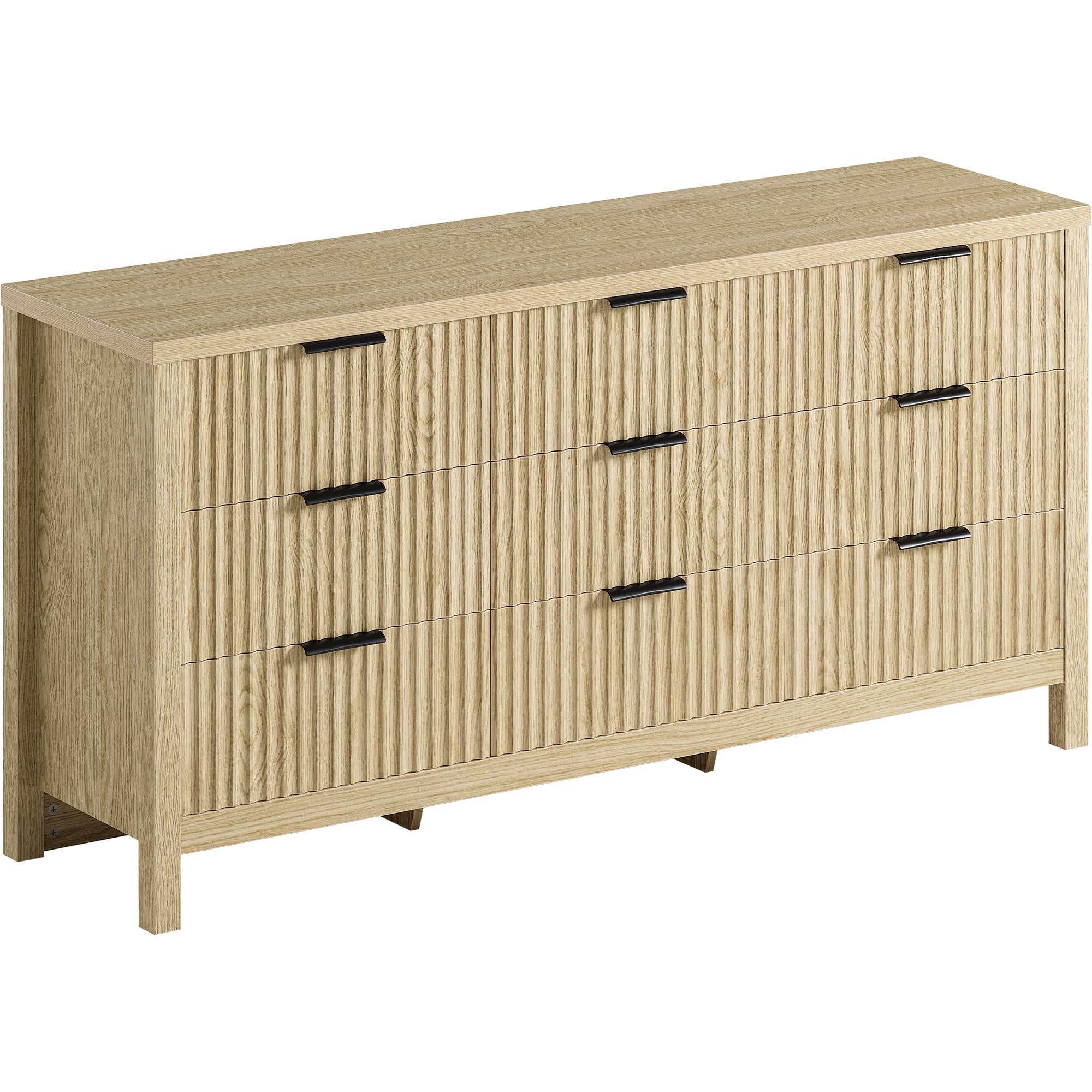 9-Drawer Fluted Dresser with Metal Handles – Natural Oak