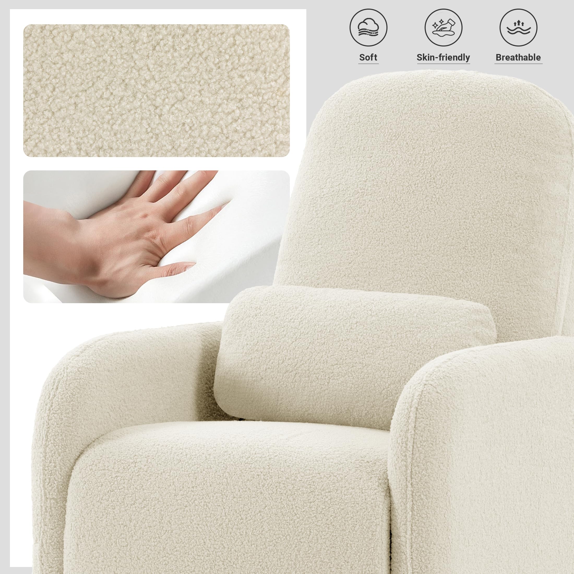 Culect 270 Swivel Rocker Recliner Chair, Ladies Electric Power Recliner for Small Spaces, Nursery and Apartment, Beige Plush