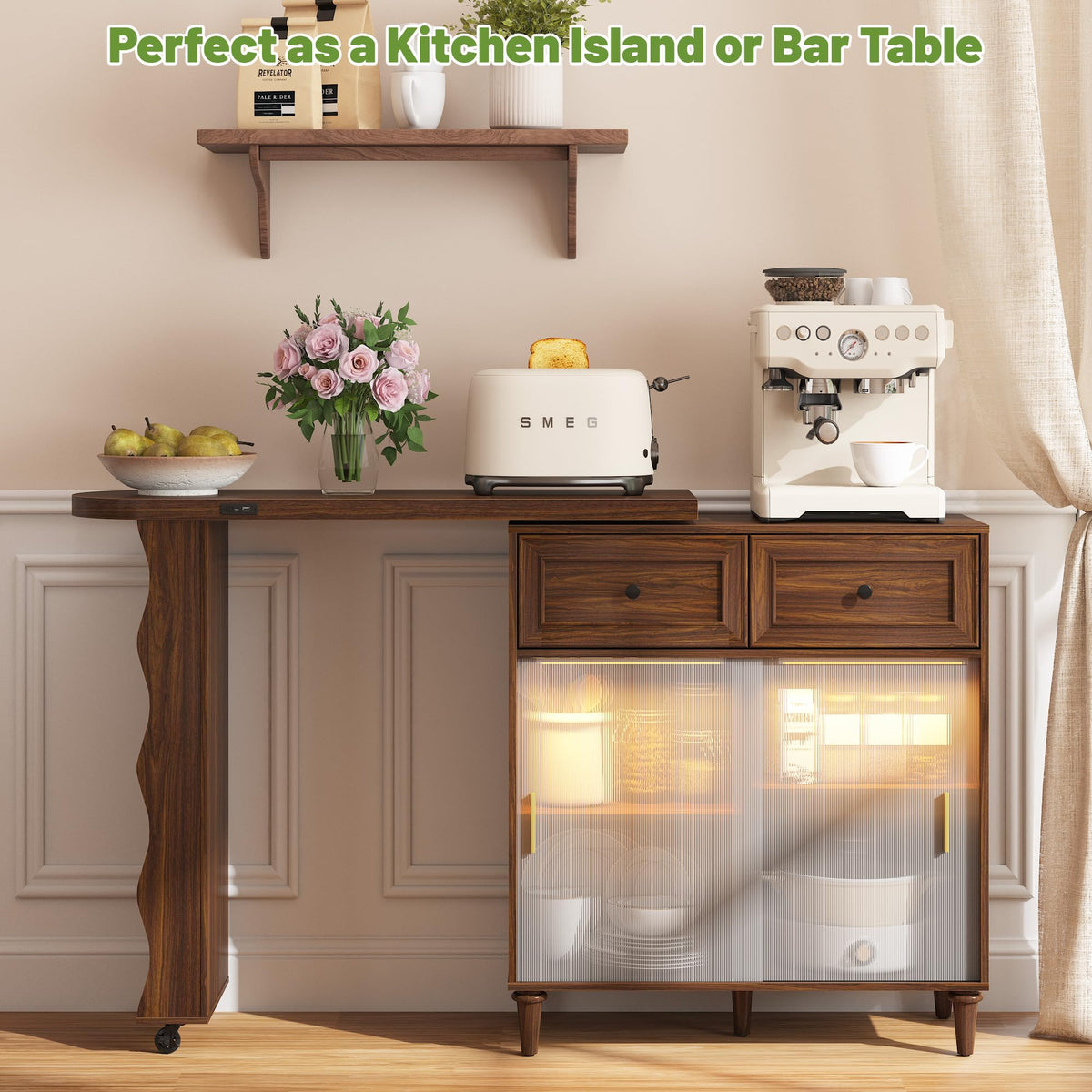 Walnut Rotating Kitchen Island