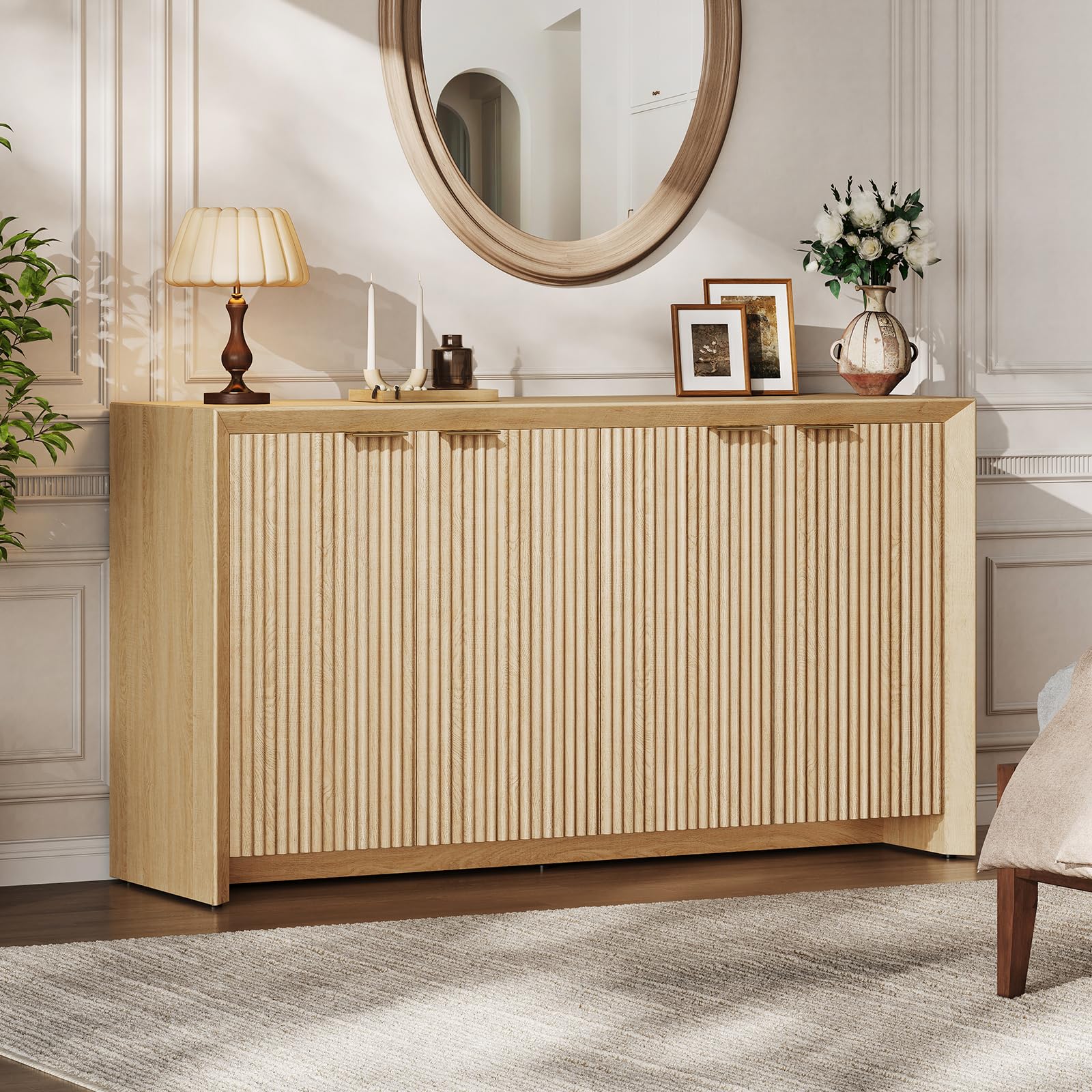 Fluted Sideboard Buffet Cabinet – Natural Oak