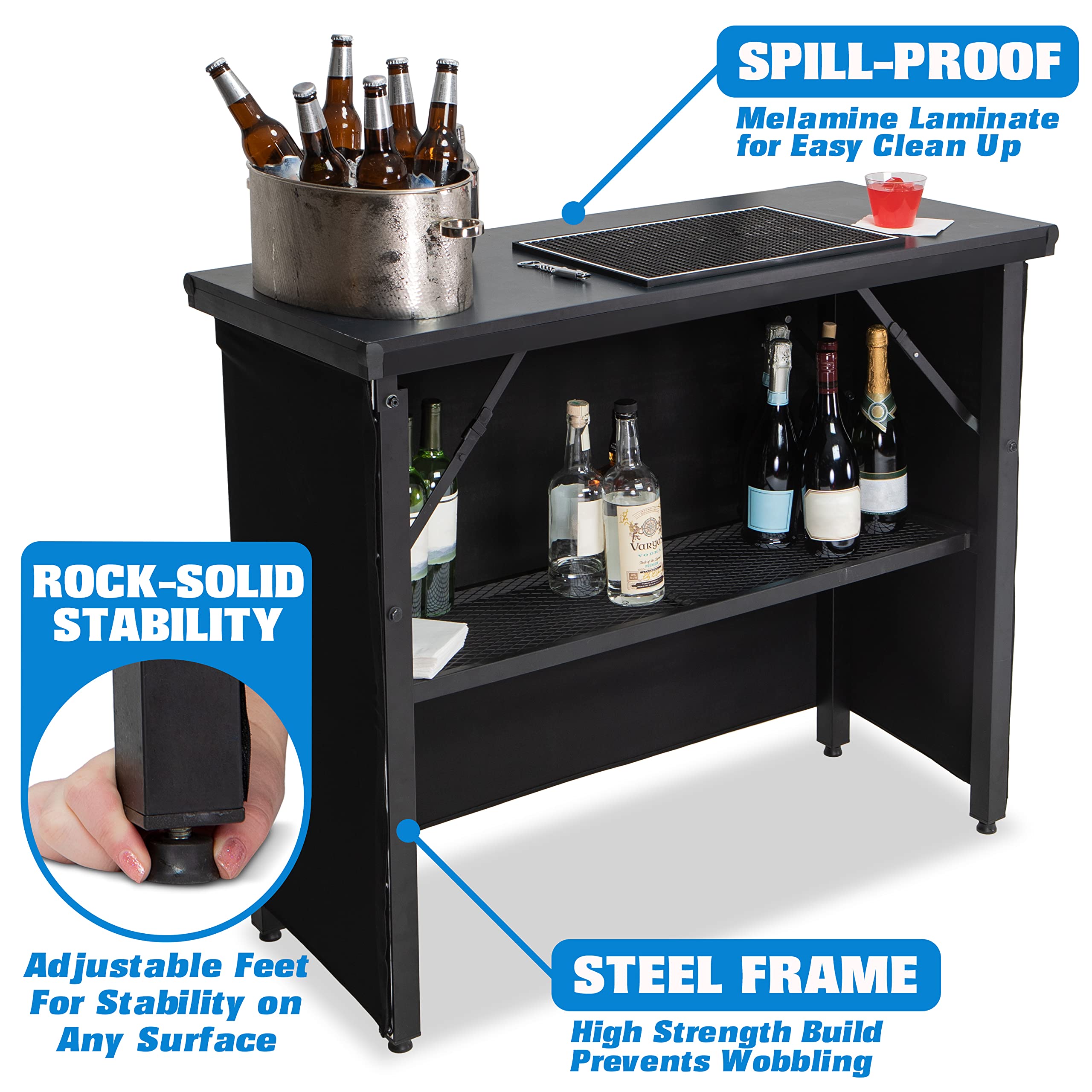 Portable Pop-Up Bar Table with Skirt & Carry Case