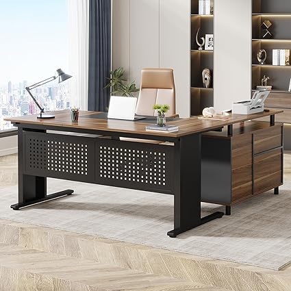 L-Shaped Executive Desk with File Cabinet