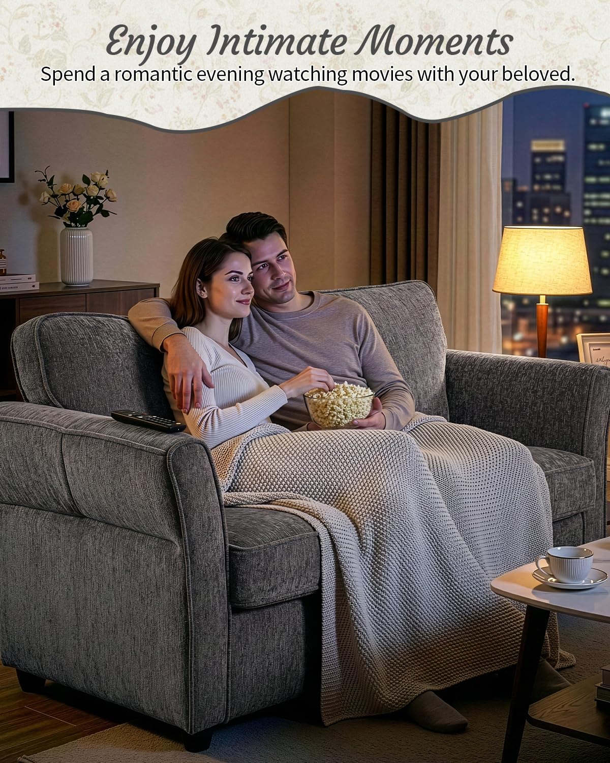 Chenille Loveseat with Outward Arms, Spring Cushion & Removable Covers