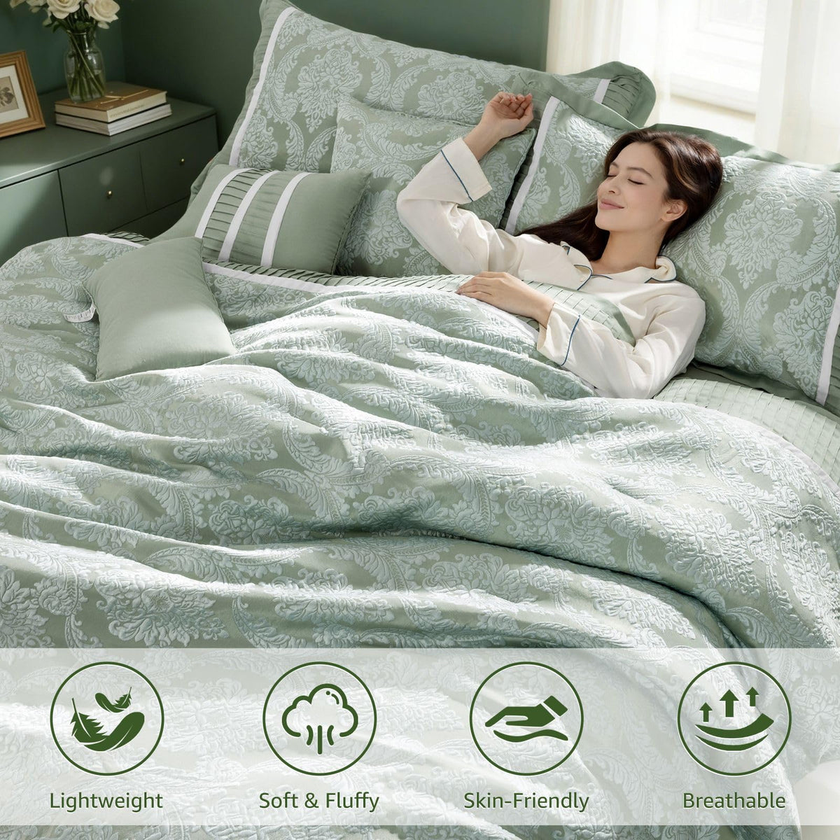 Sage Green Jacquard Comforter Set, 7-Piece