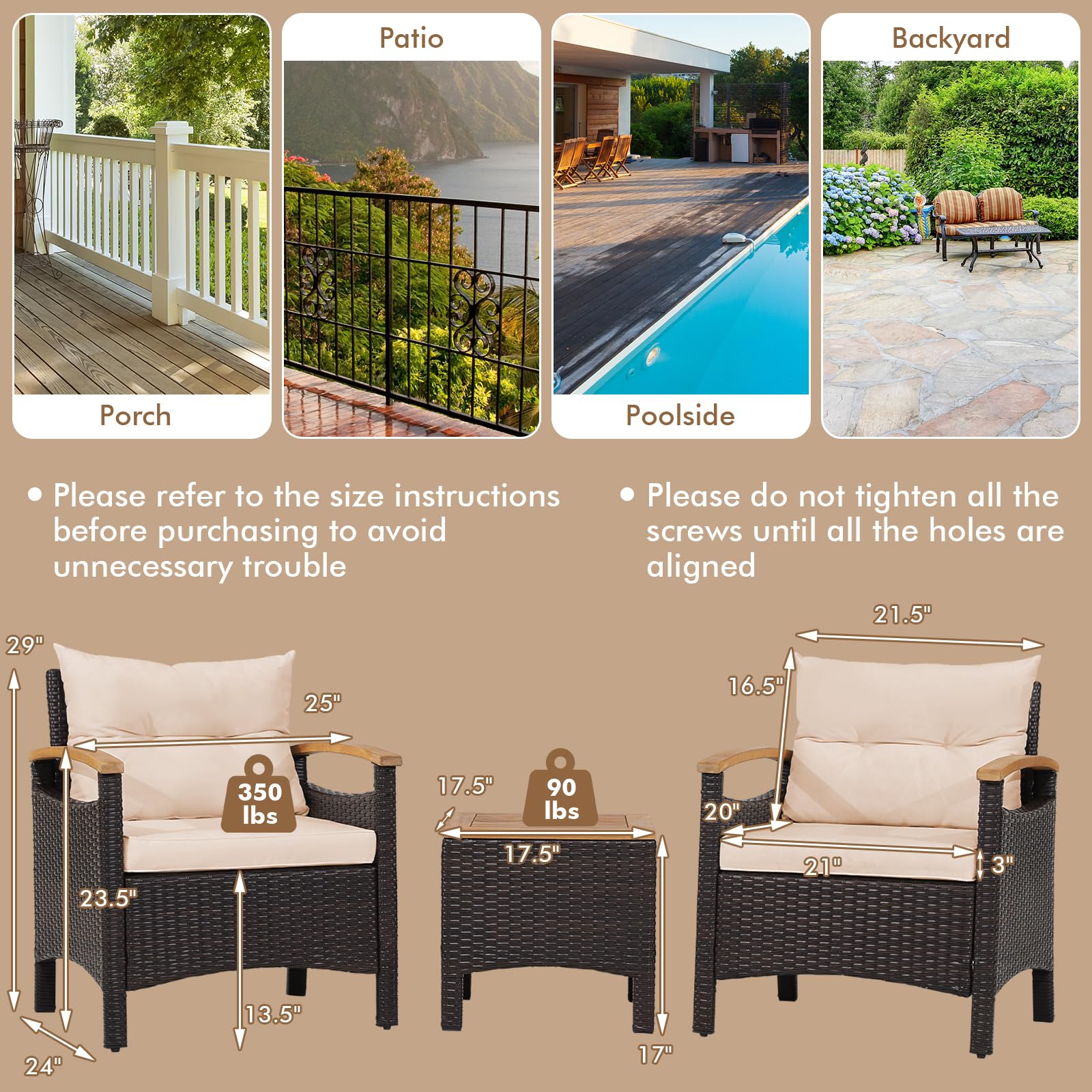 3-Piece Patio Rattan Conversation Set