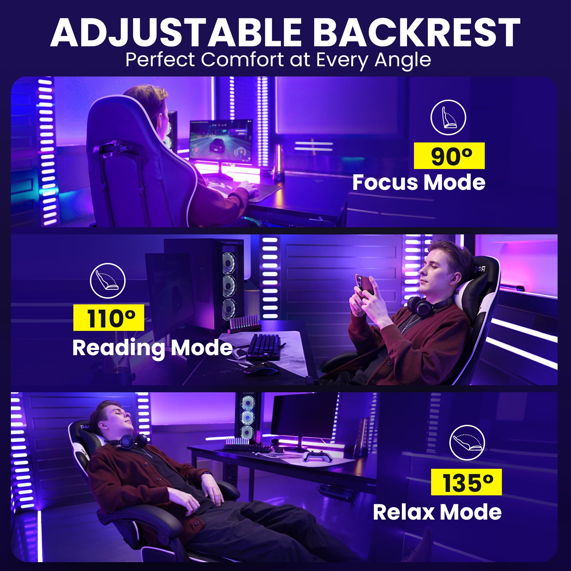 Ergonomic Gaming Chair with Footrest, Headrest & Lumbar Support