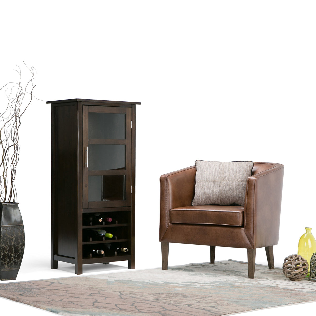 SIMPLIHOME Avalon 22" Wide Solid Wood 12-Bottle Wine Rack in Brunette Brown