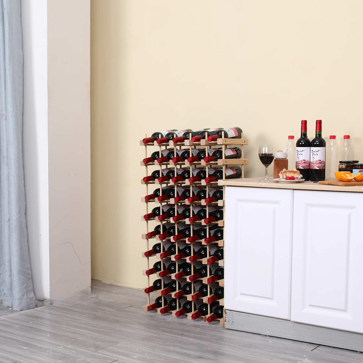 guilai Wooden Stackable Storage Modular Small countertop Wine Rack Cabinet,Freestanding for Floor Wood Wine Bottle Shelf (50bottle)