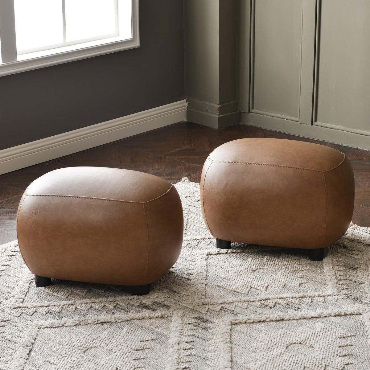 Camel Faux Leather Ottoman