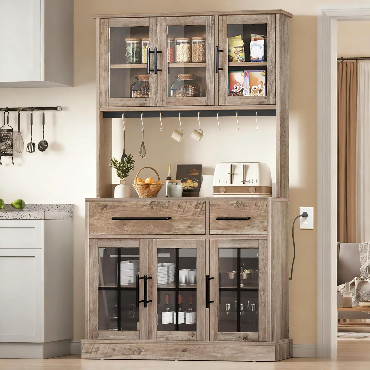 Kitchen Pantry Cabinet with Power Outlets