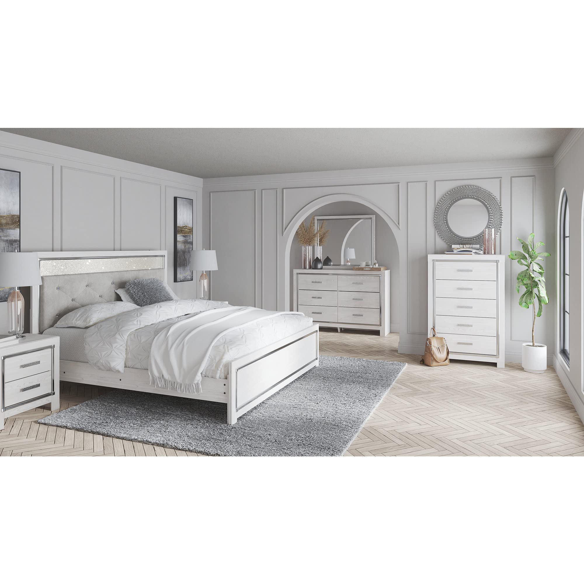 Signature Design by Ashley Altyra Modern Glam 6 Drawer Dresser, Whitewash