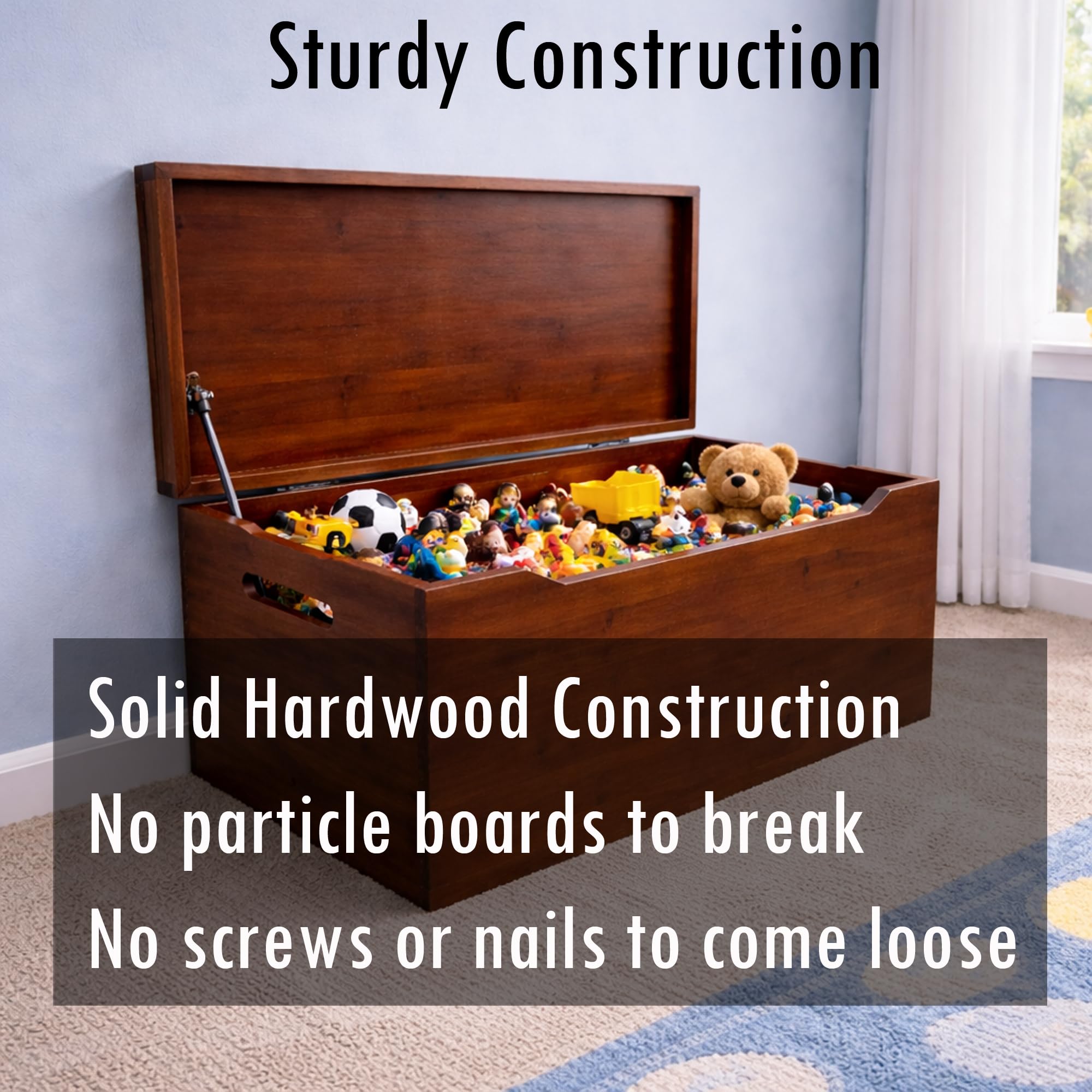 Solid Wood Storage Chest with Lid & Handles