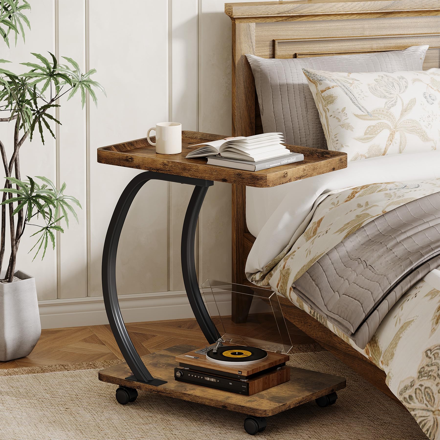 C-Shaped End Table Set of 2 with Wheels