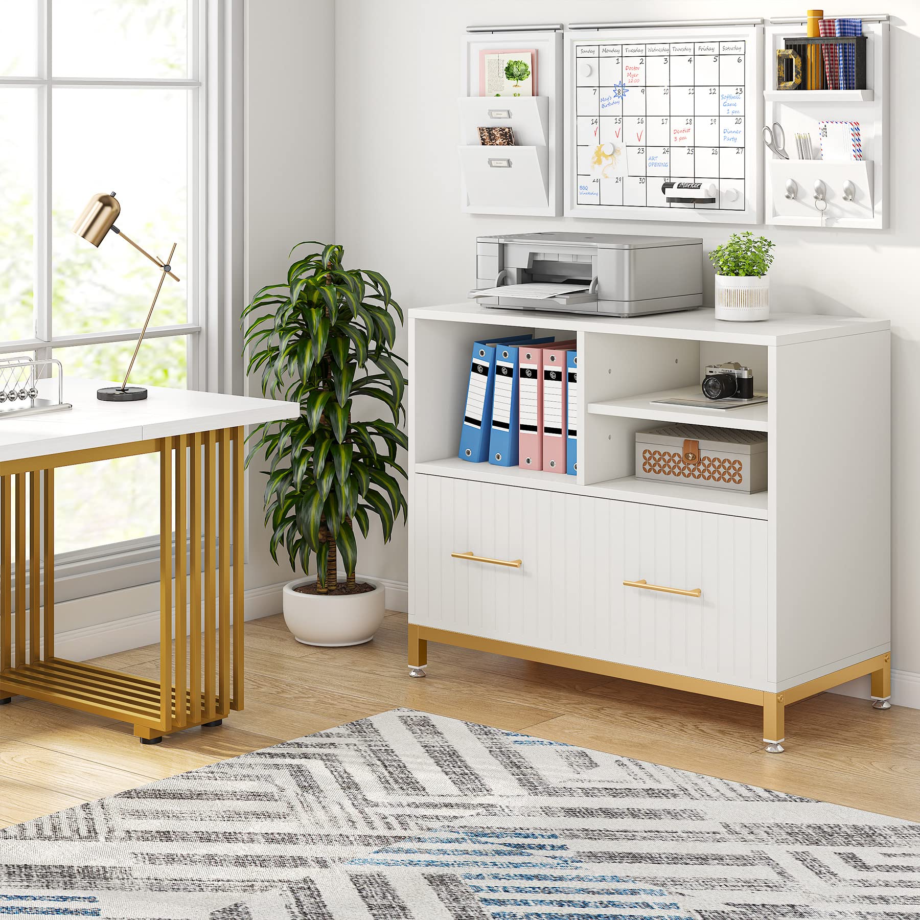 White Lateral File Cabinet with Drawer & Printer Stand
