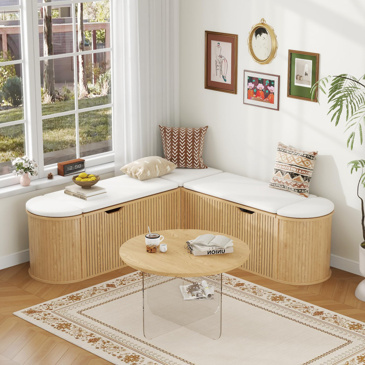 L-Shaped Cushioned Storage Bench