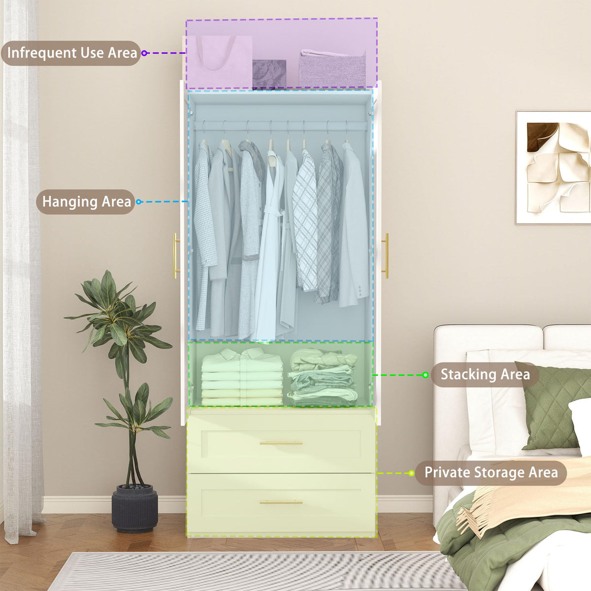 White Wardrobe Armoire with 2 Drawers