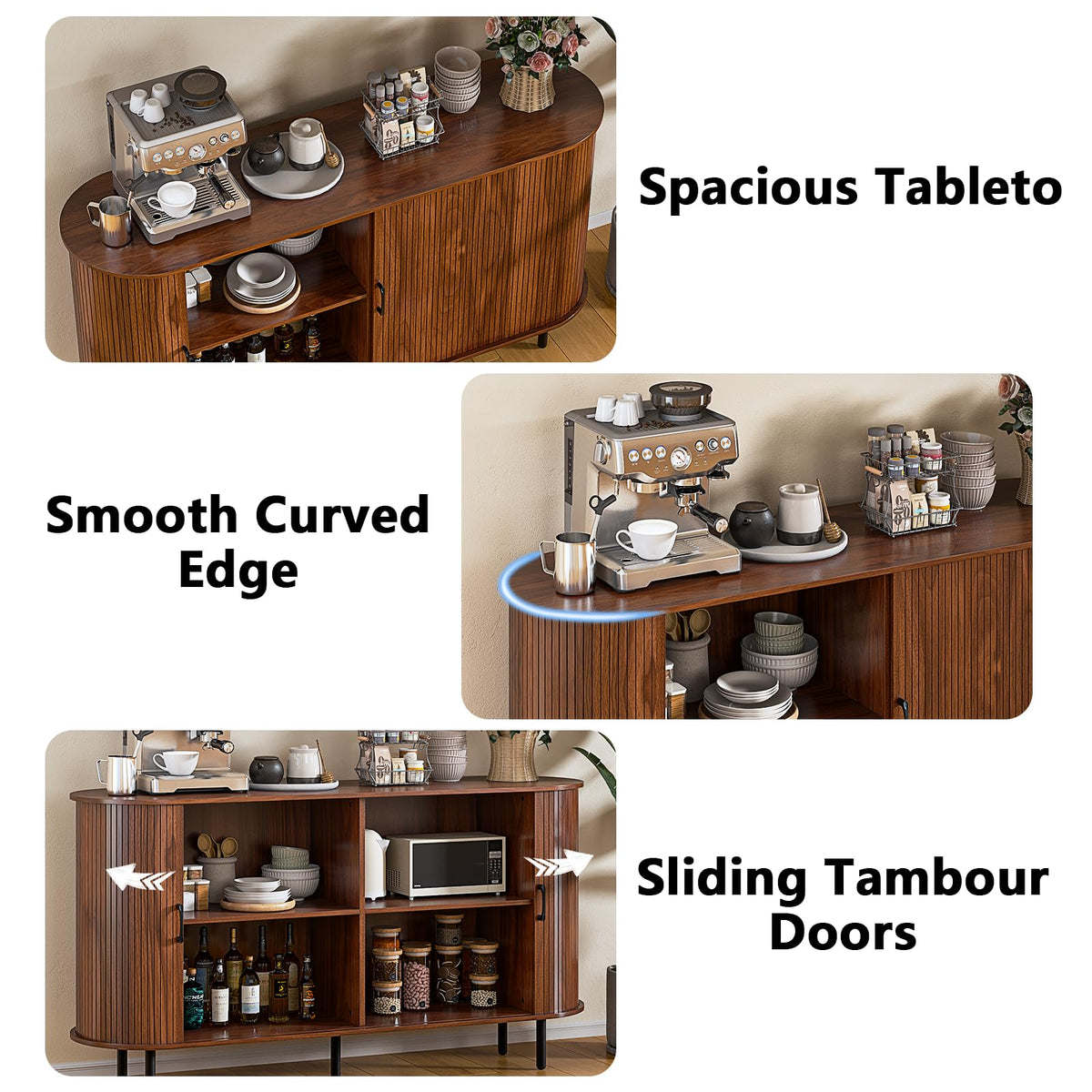 PUKAMI 55" Wood Buffet Sideboard Cabinet with Storage for Entryway, Walnut