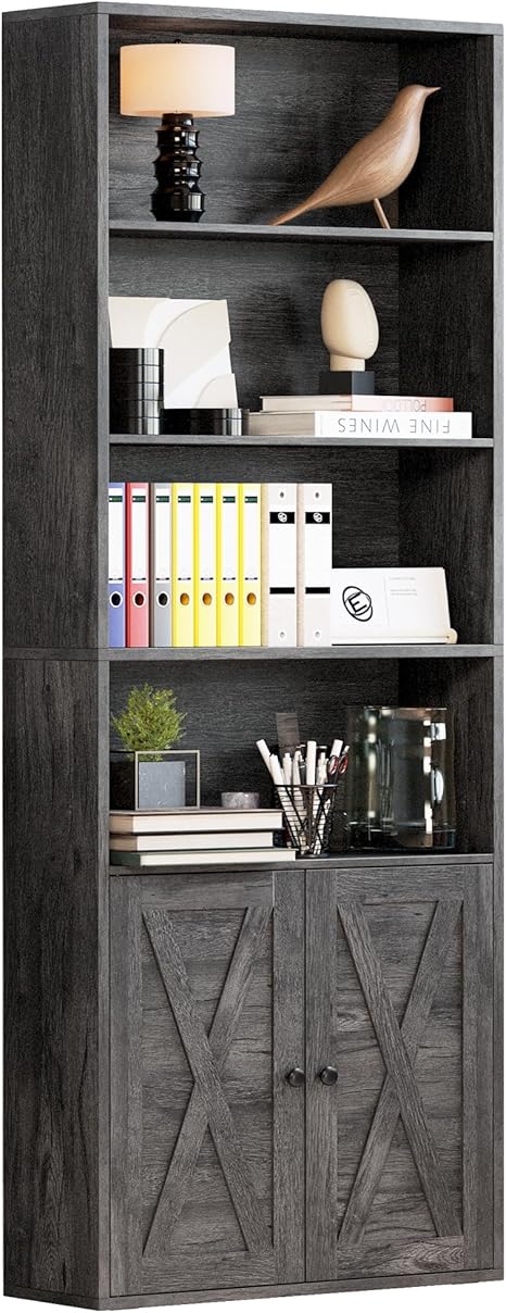 6-Tier Industrial Bookcase with Doors