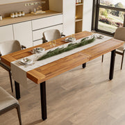 OFIKA Dining Table for 6-8 People, 70" Acacia Wood Rustic Rectangular Dinner Table with Metal Frame, Sandblast Finish, Natural Stained, Indoor Outdoor Kitchen Dining Room Table Large 70x33.2x30 inch