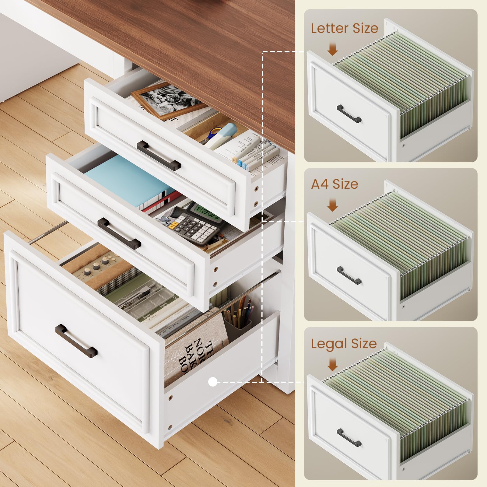 L-Shaped Electric Standing Desk with Drawers & Shelves