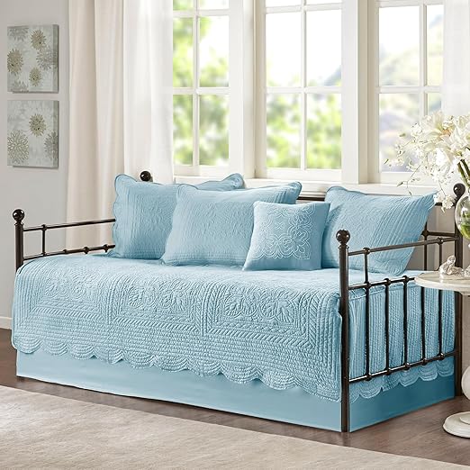 6-Piece Damask Quilted Daybed Cover Set with Scalloped Edge | All Season