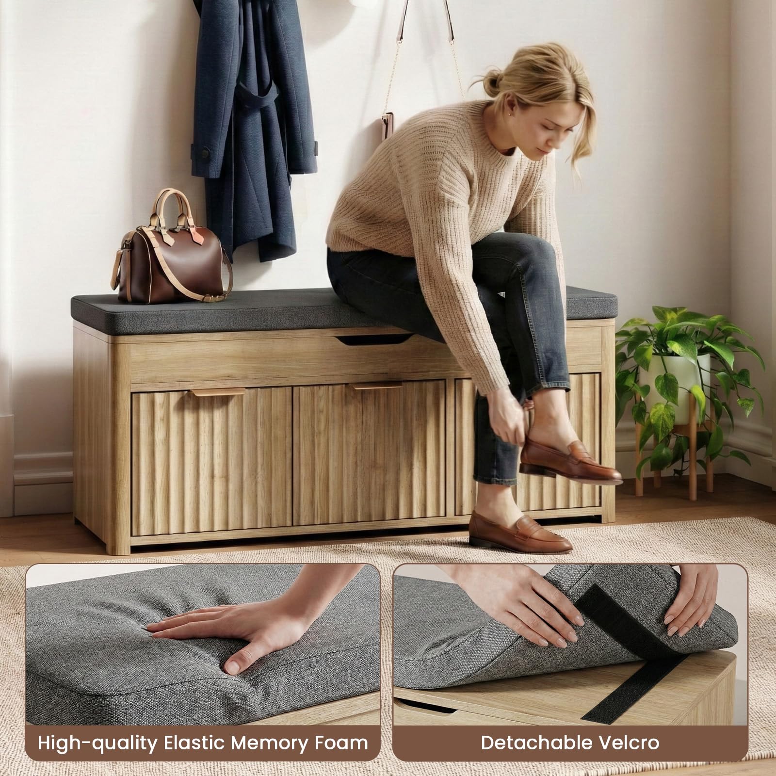 Lift-Top Shoe Storage Bench with Cushioned Seat
