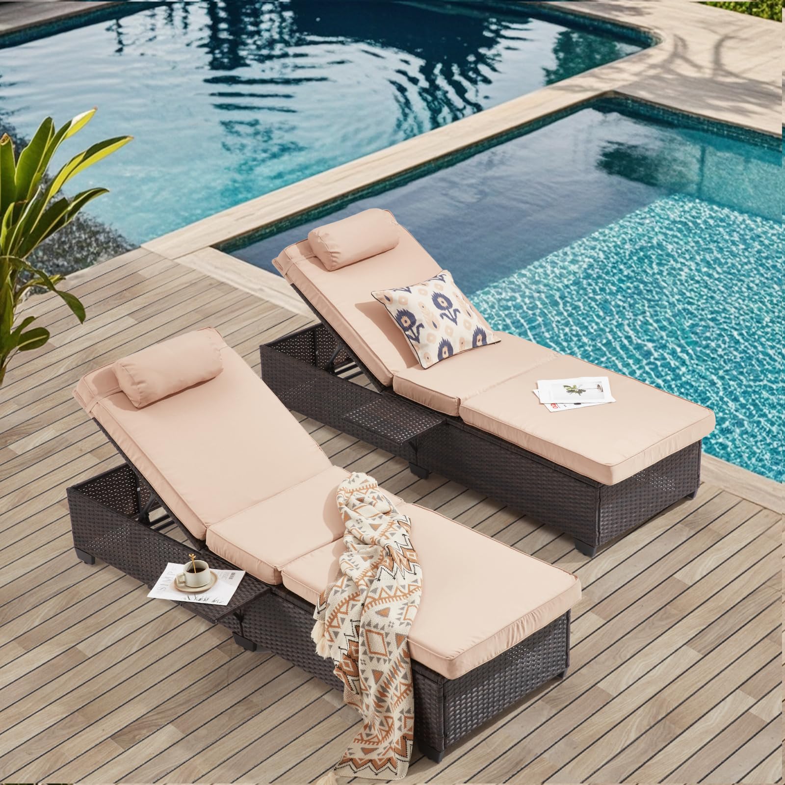 Outdoor Chaise Lounge Chairs Set of 2 with Adjustable Backrest