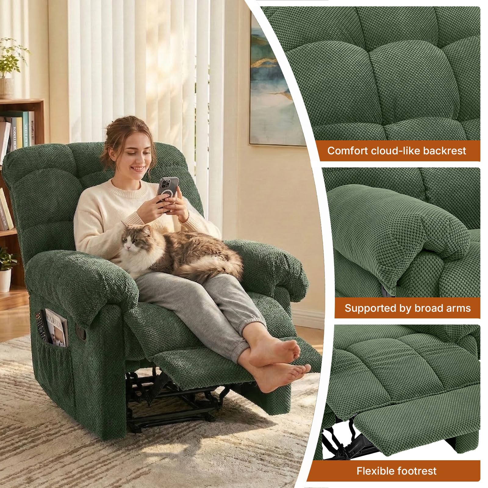 Overstuffed Manual Recliner Chair
