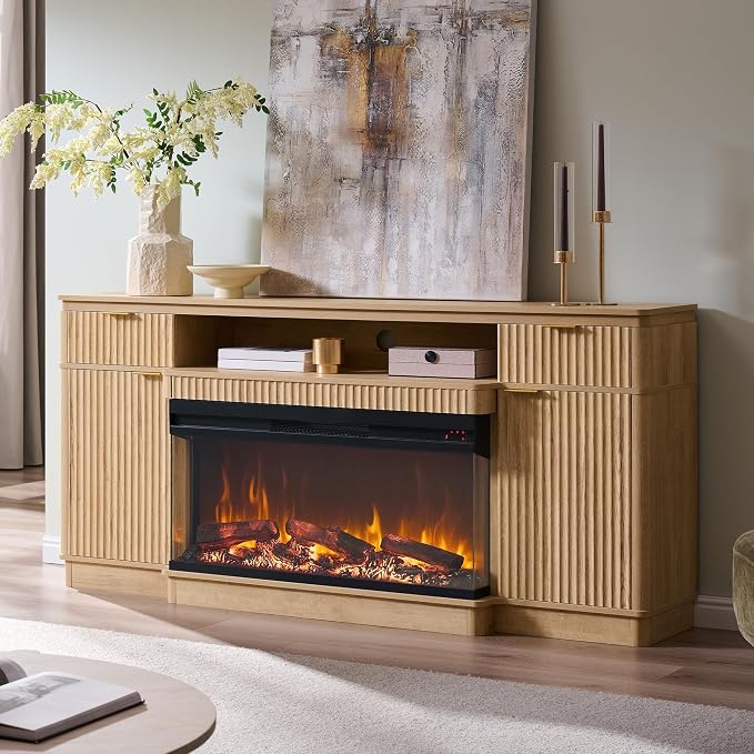 Fluted Fireplace TV Stand