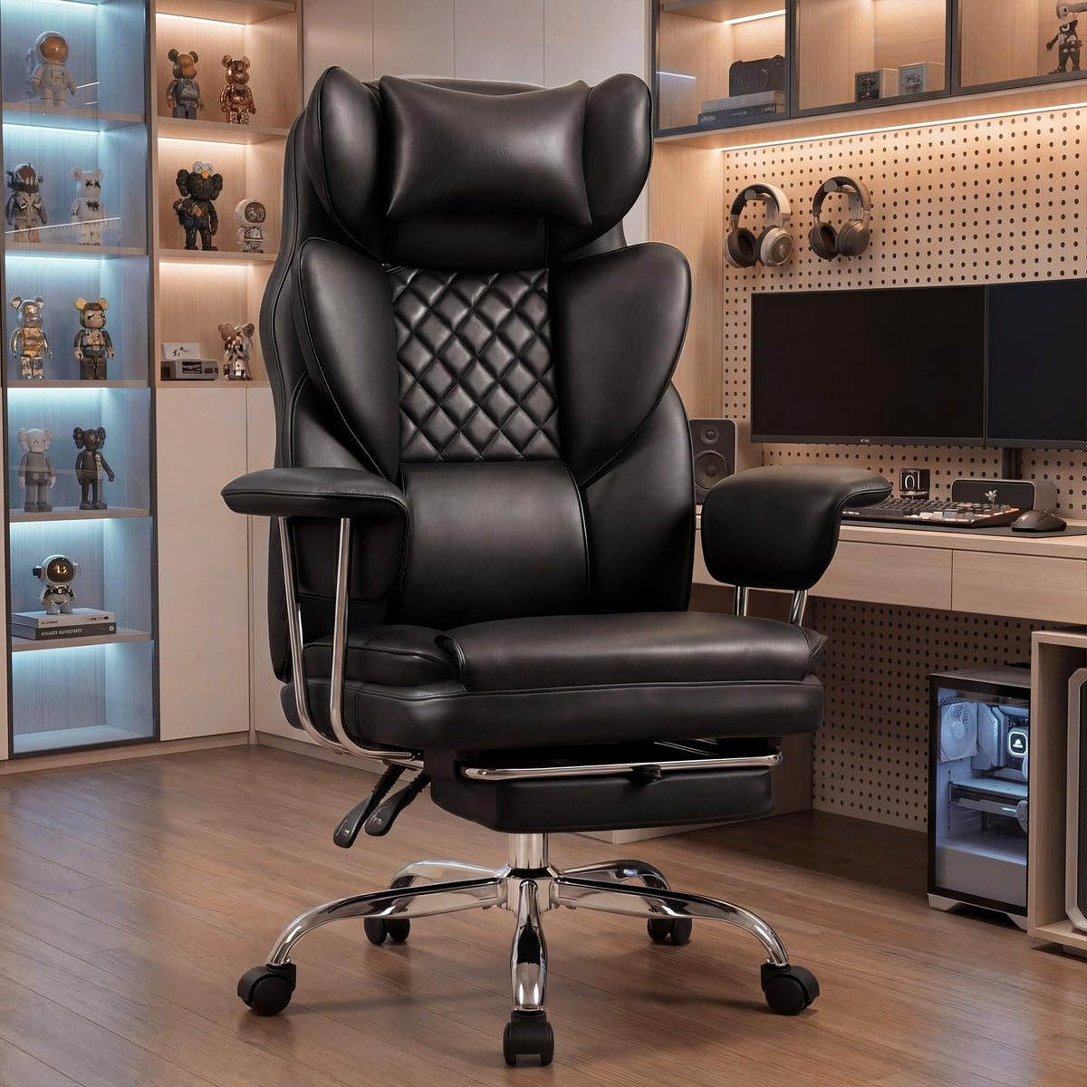 NEO CHAIR Big & Tall PU Leather Office Chair,High Back,Lumbar Support,Black