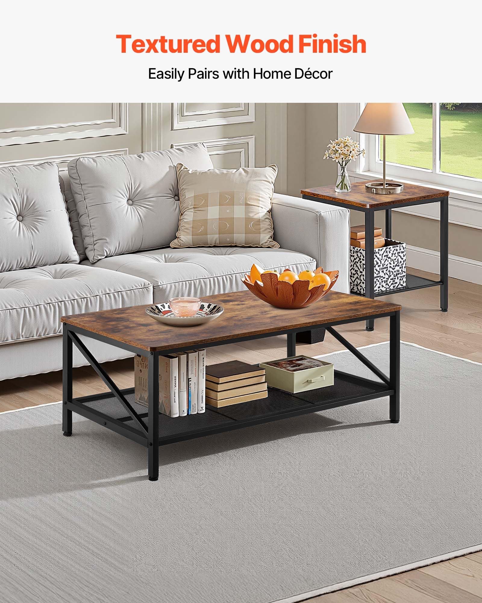 3-Piece Living Room Coffee & End Table Set with Metal Legs