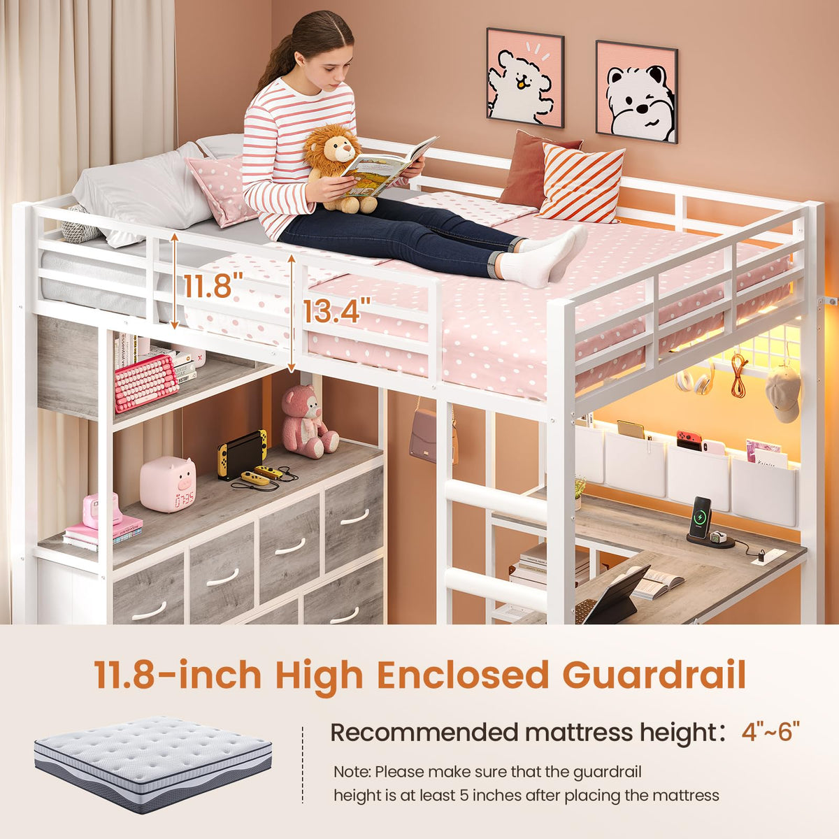 Full Loft Bed with Desk & Storage