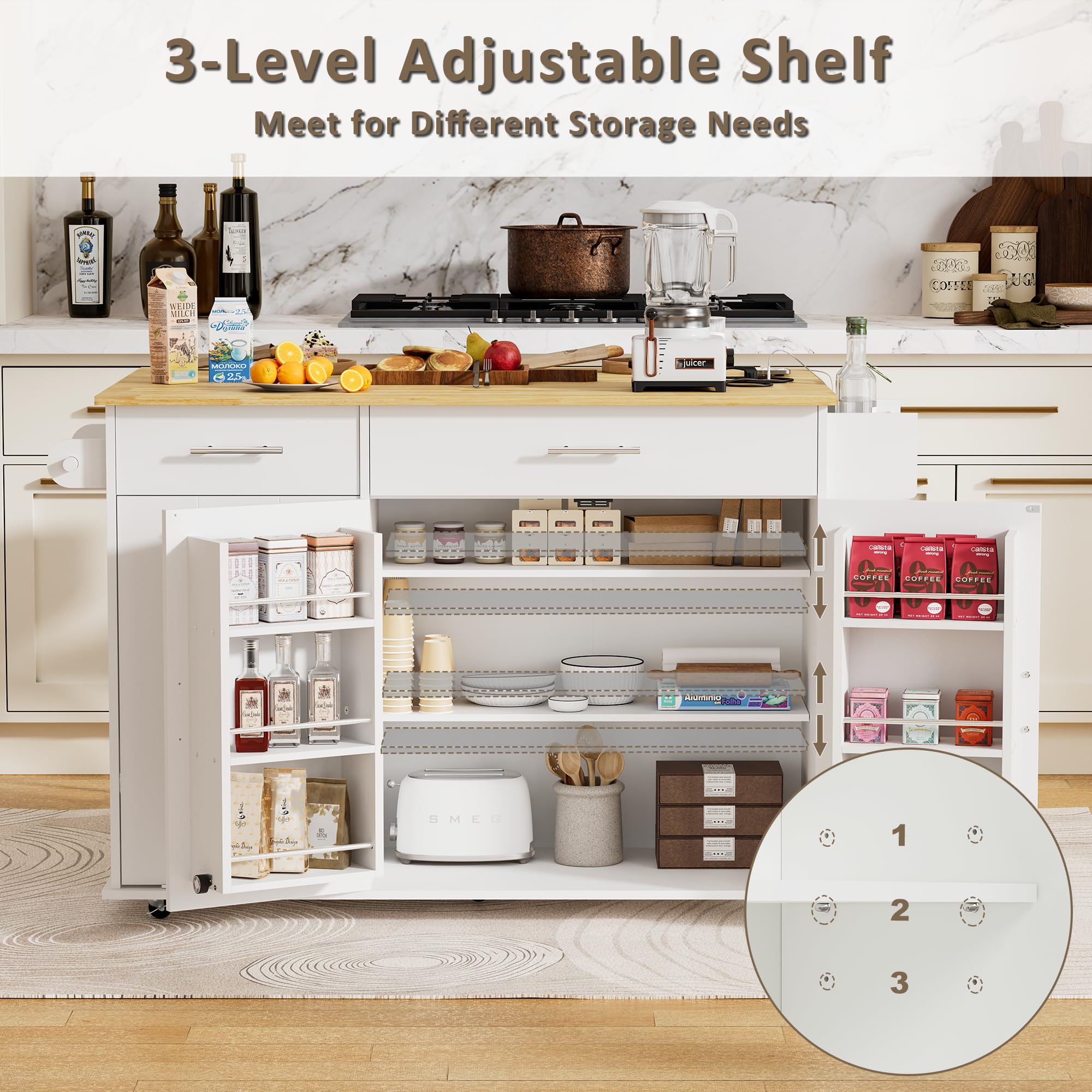 Rolling Kitchen Island with Trash Can & Drop Leaf