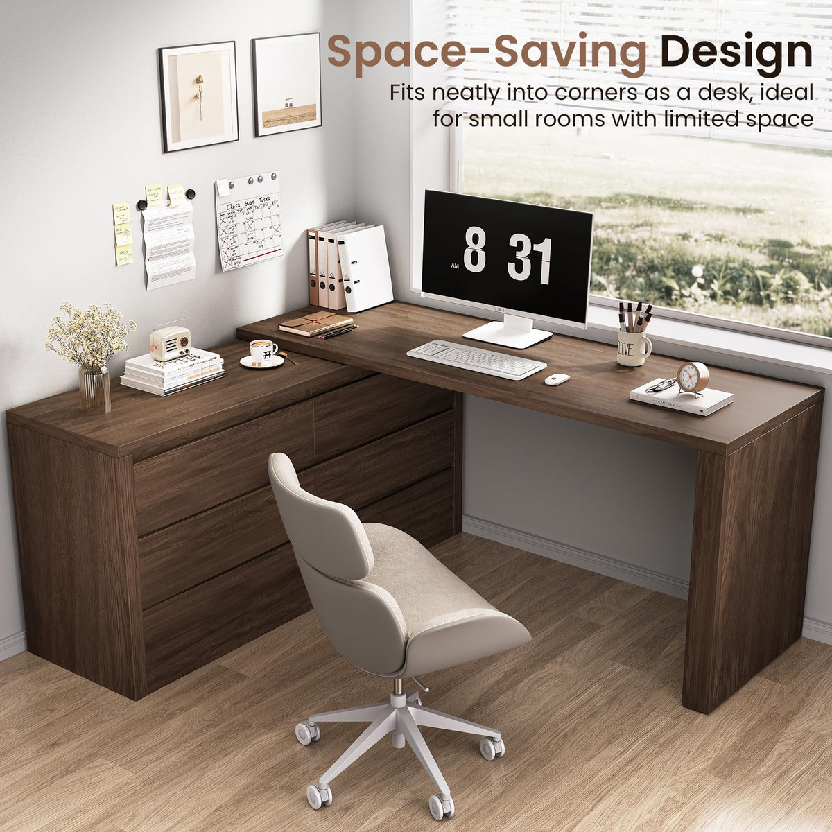 6-Drawer Dresser with L-Shaped Desk