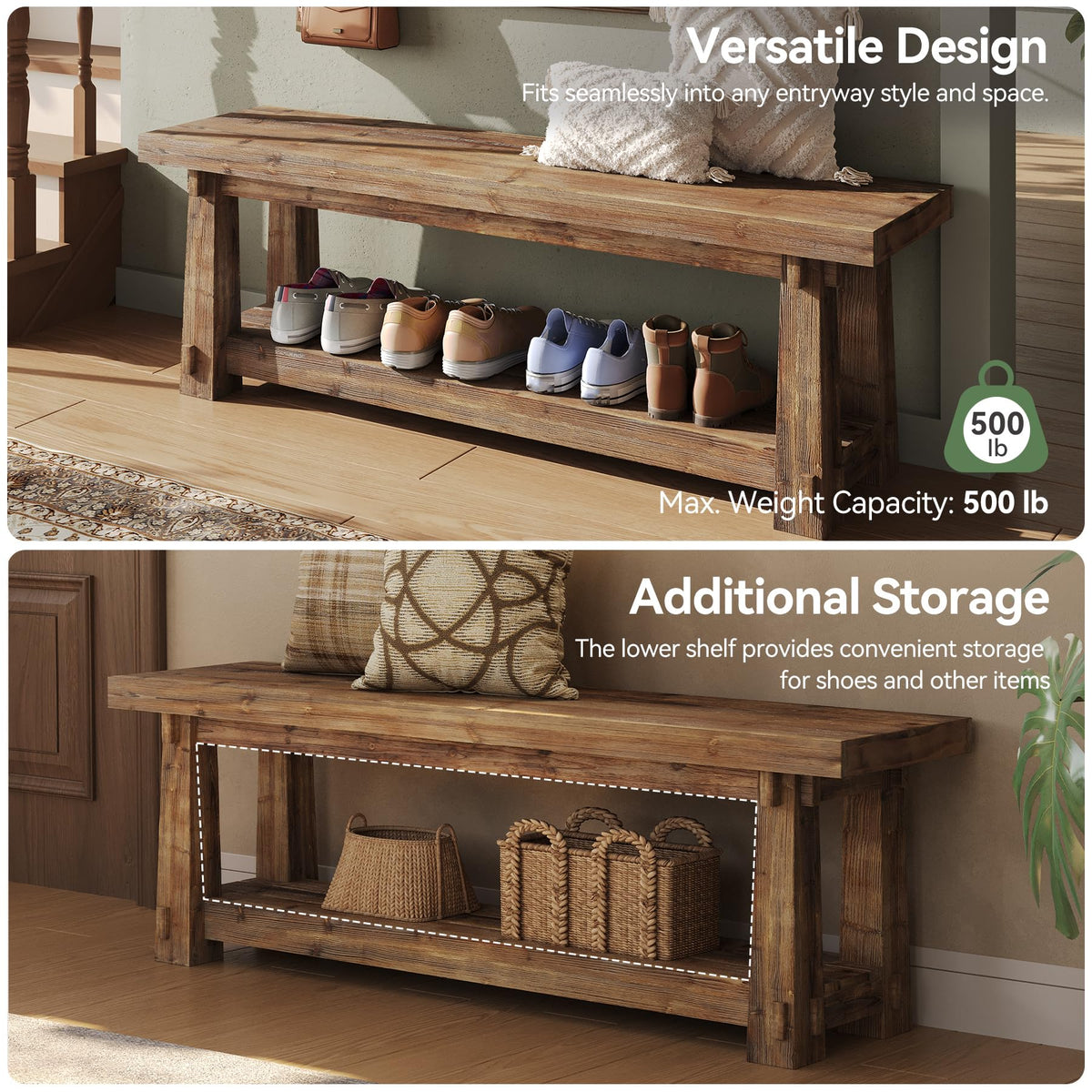 Solid Wood Shoe Storage Bench