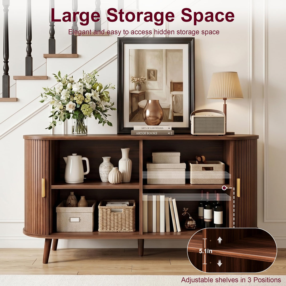 DreamDashio 55" Fluted Sideboard Buffet Cabinet with Storage & Sliding Door