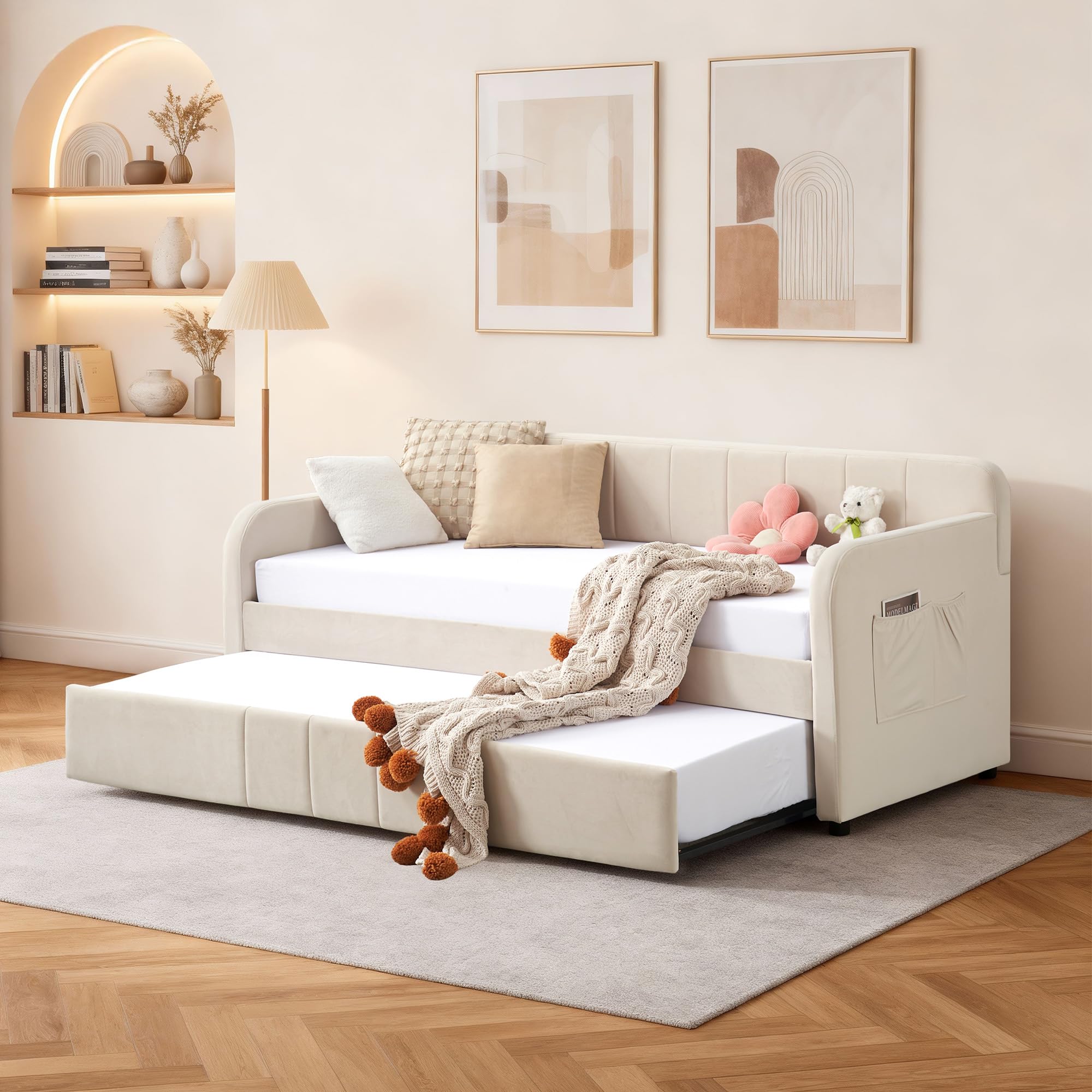 Twin Velvet Daybed with Pop-Up Trundle