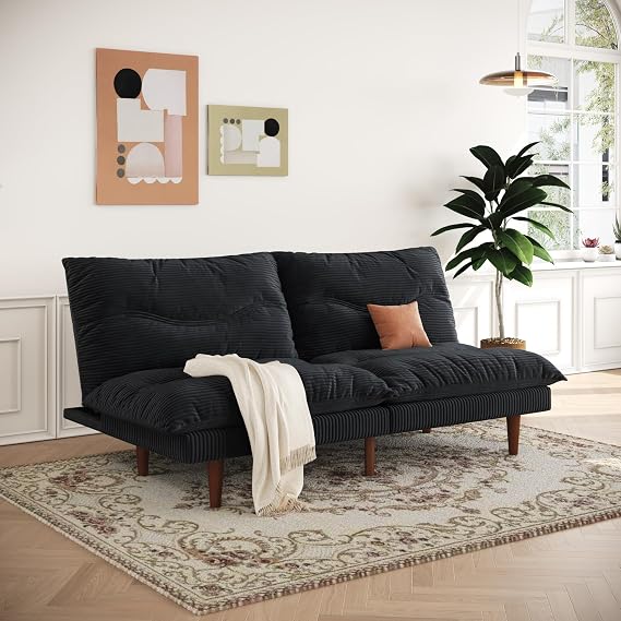 Convertible Futon Sofa Bed – Corduroy Loveseat, 69"